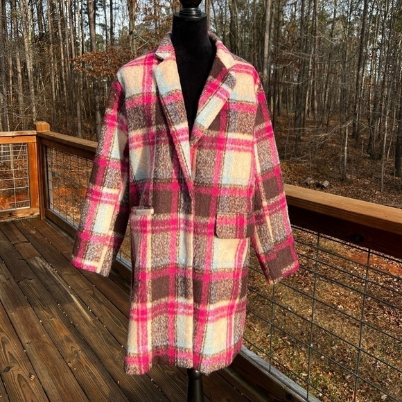 Freeway Pink & Plaid Peacoat Women’s M Career Scholar Business Academia Barbie - Picture 1 of 16